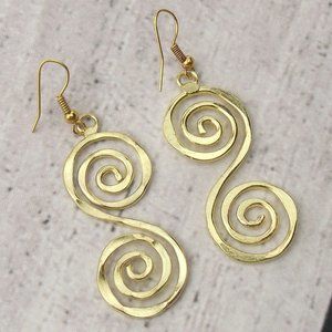 Anju Gold Plated Earrings S-Shaped Spiral Design Handcrafted Dangle Long Drop